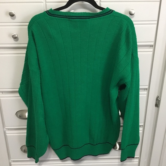 Vintage IRELAND Shamrock Green Acrylic Cardigan Quills Woollen Market L - Picture 3 of 10